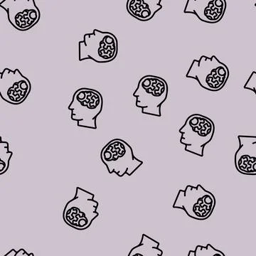 Think brain human line vector seamless pattern Stock Illustration