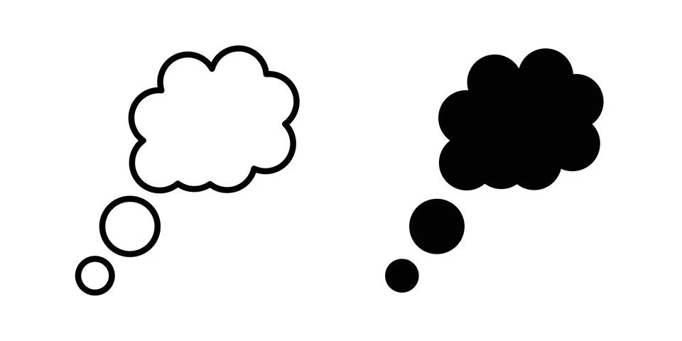 Think bubble icon solid, line, and editable vector set. Stock-Illustration