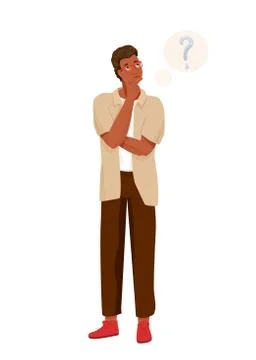 Think concept vector background. African american thoughtful man looking up Stock Illustration