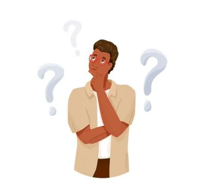 Think concept vector background. African american thoughtful man looking up Illustrazione stock