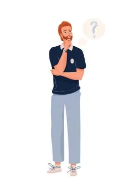 Think concept vector background. Thoughtful red man with beard looking up Stock Illustration