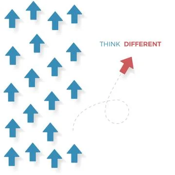 Think different concept. red arrow move different way from blue arrows. Busin Stock Illustration