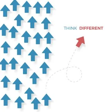 Think different, a red arrow move different way from blue arrows. Business co Stock Illustration