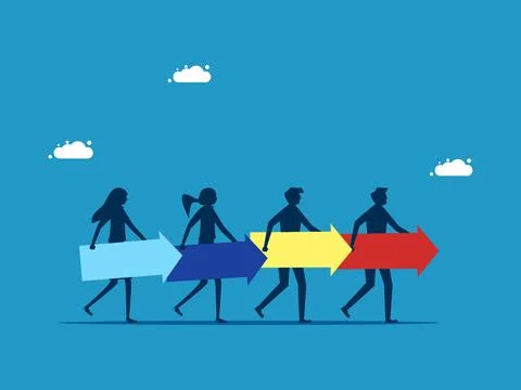 Think differently but have the same approach. Businessmen holding arrows of d Stock Illustration