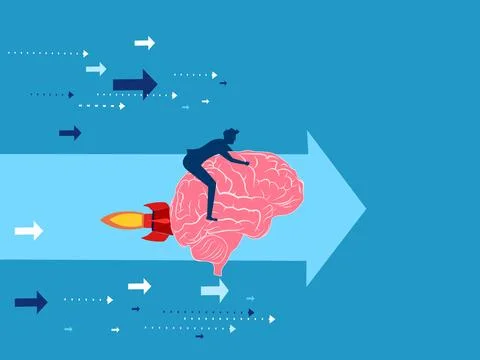 Think fast and act fast. Businessman controls the brain forward Stockillustratie