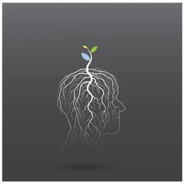 Think green concept. tree of green idea shoot grow on human head symbol. Stock Illustration