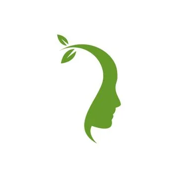 Think green ecological head with lef growing from head silhouette vector illu Stock Illustration