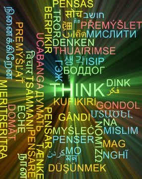 Think multilanguage wordcloud background concept glowing Stock Illustration