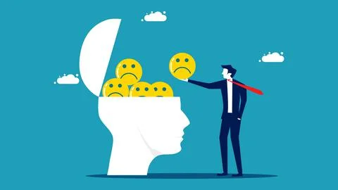 Think negative. Add pessimism to your mind. business concept vector illustrat Stock Illustration