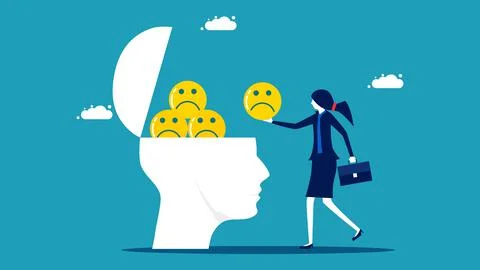 Think negative. Add pessimism to your mind. business concept vector illustrat Stock Illustration
