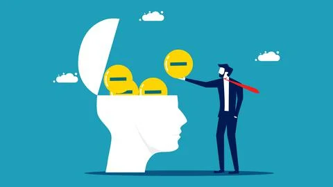 Think negative. Add pessimism to your mind. business concept vector illustrat Stock Illustration