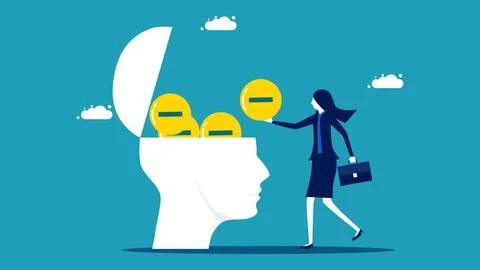 Think negative. Add pessimism to your mind. business concept vector illustrat Stock Illustration