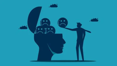 Think negative. Add pessimism to your mind. business concept vector illustrat Stock Illustration