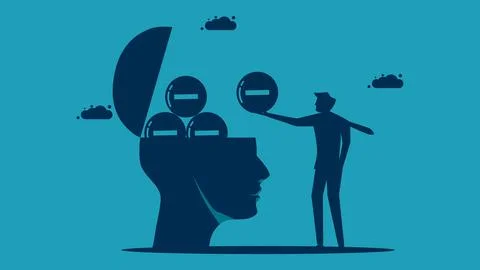 Think negative. Add pessimism to your mind. business concept vector illustrat Stock Illustration
