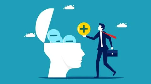 Think negative. Add positive thoughts to negative people. business concept ve Illustrazione stock