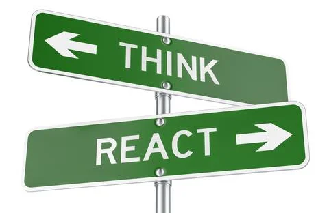 Think or React green direction arrows, street signs. 3D rendering イラスト素材