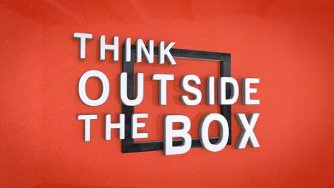 Think Outside The Box 3D Text Animation on Red Background Stock Footage 346071546