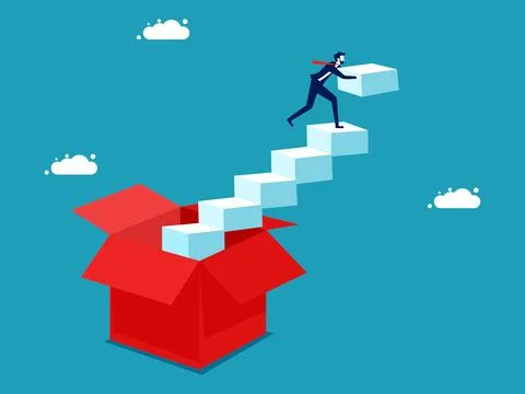 Think outside the box and develop yourself. A businessman builds a ladder out Stock Illustration