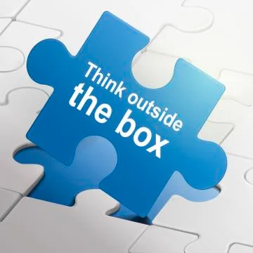 Think outside the box on blue puzzle pieces イラスト素材