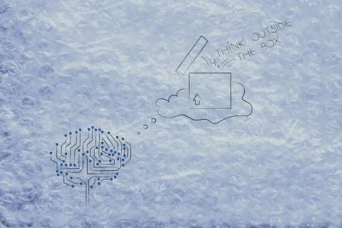 Think outside the box brain with parcel and caption breaking free from though イラスト素材