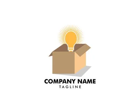 Think outside the box with bulb logo, Light bulb in a box logo Stock Illustration