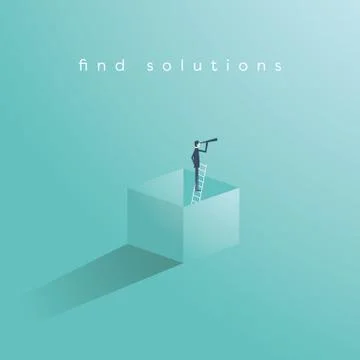 Think outside the box business concept vector with businessman standing on Stock Illustration