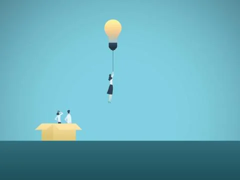 Think outside the box business vector concept. Businesswoman flying with Stock Illustration