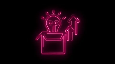Think outside the box concept with neon lightbulb and arrows ascending on d.. Stock Footage 346004547
