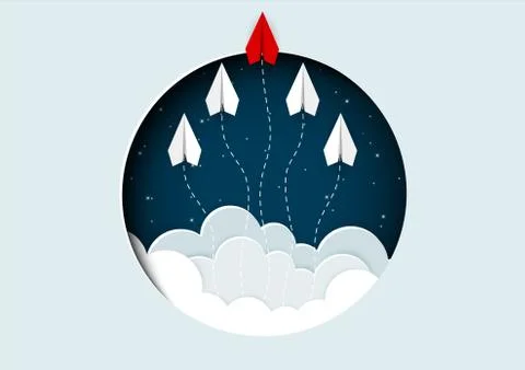 Think outside the box concept. paper airplane red and white are competition t イラスト素材