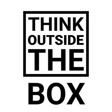 Think outside box concept vector business positive out quote motivation title Stock Illustration