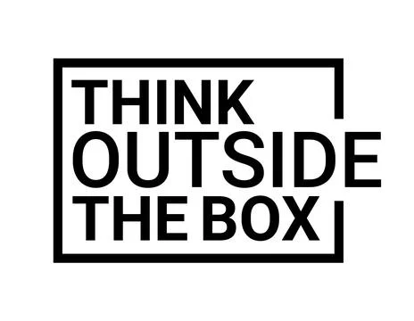 Think outside box concept vector business positive out quote motivation title Stock Illustration