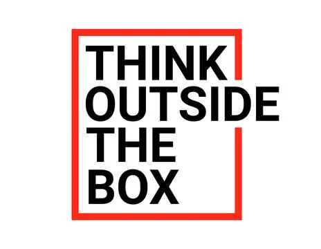 Think outside box concept vector business positive out quote motivation title Stock Illustration