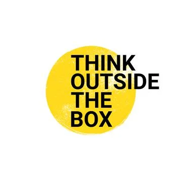 Think outside box concept vector business positive out quote motivation title Stock Illustration