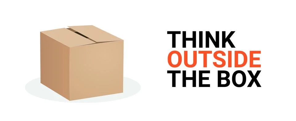 Think outside box concept vector business positive out quote motivation title Stock Illustration