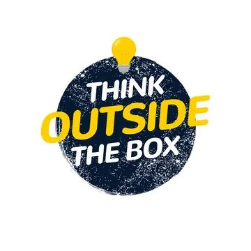 Think outside box concept vector business positive out quote motivation title Stock Illustration