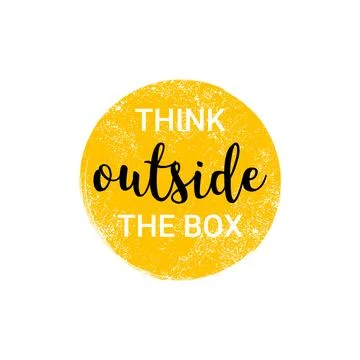 Think outside box concept vector business positive out quote motivation title Stock Illustration