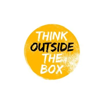 Think outside box concept vector business positive out quote motivation title Stock Illustration