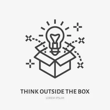 Think outside the box flat line icon. Creative solution vector illustration Stock Illustration