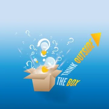 Think outside the box illustration. Box with laps and lights. Creative vector Stock Illustration