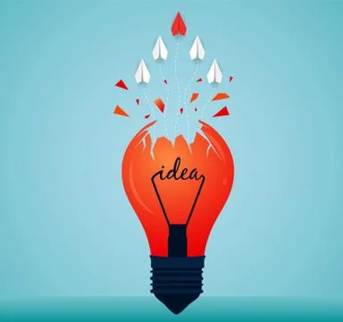 Think outside the box. paper plane red and white ejected from  lamp launch to Stock Illustration