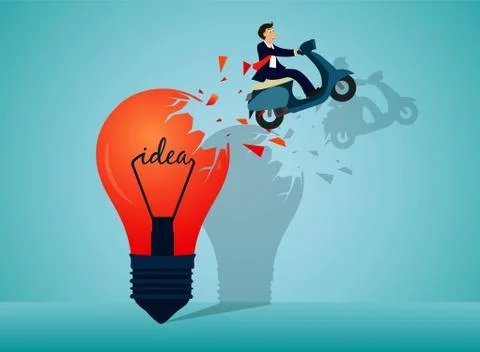 Think outside the box. red paper plane ejected from the lamp launch there is  Stock Illustration
