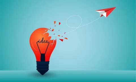 Think outside the box. red paper plane ejected from the lamp launch to the sk Stock-Illustration