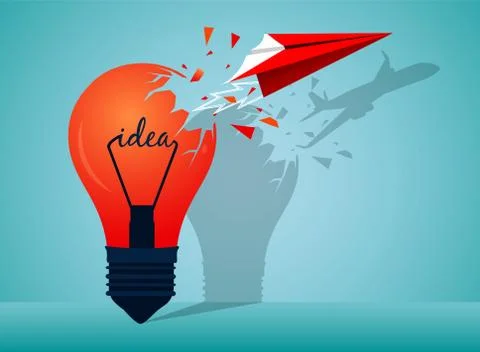 Think outside the box. red paper plane ejected from the lamp launch there is  Stock Illustration