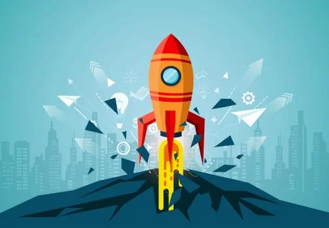 Think outside the box. space shuttle launch to the sky. startup business conc Stock Illustration