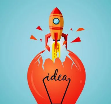 Think outside the box. Space Shuttle ejected from the lamp launch to the sky. Stock Illustration