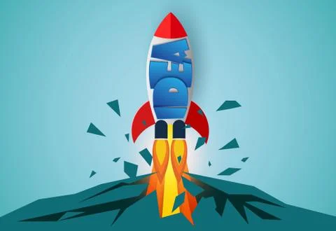 Think outside the box. space shuttle launch to the sky. startup business conc Stock Illustration