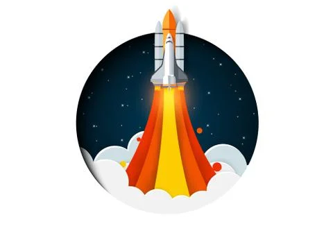 Think outside the box. space shuttle launch to the sky ejected from circle. s イラスト素材