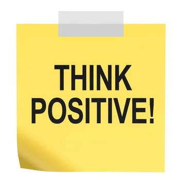 Think Positive, note. Yellow sticky paper with inscription. 3D rendering Stock Illustration