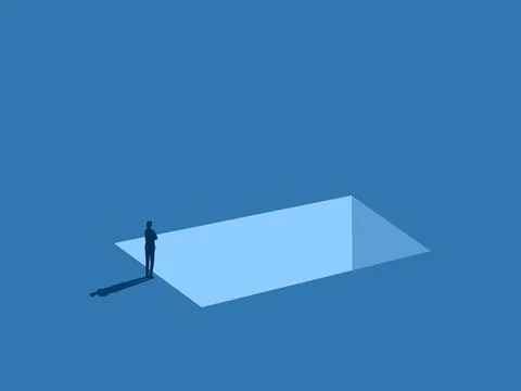 Think of a solution, Businessman thinks and stands thinking on the pit Stock Illustration