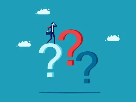 Think of a solution. An expert businessman on a question mark. business and i Illustrazione stock